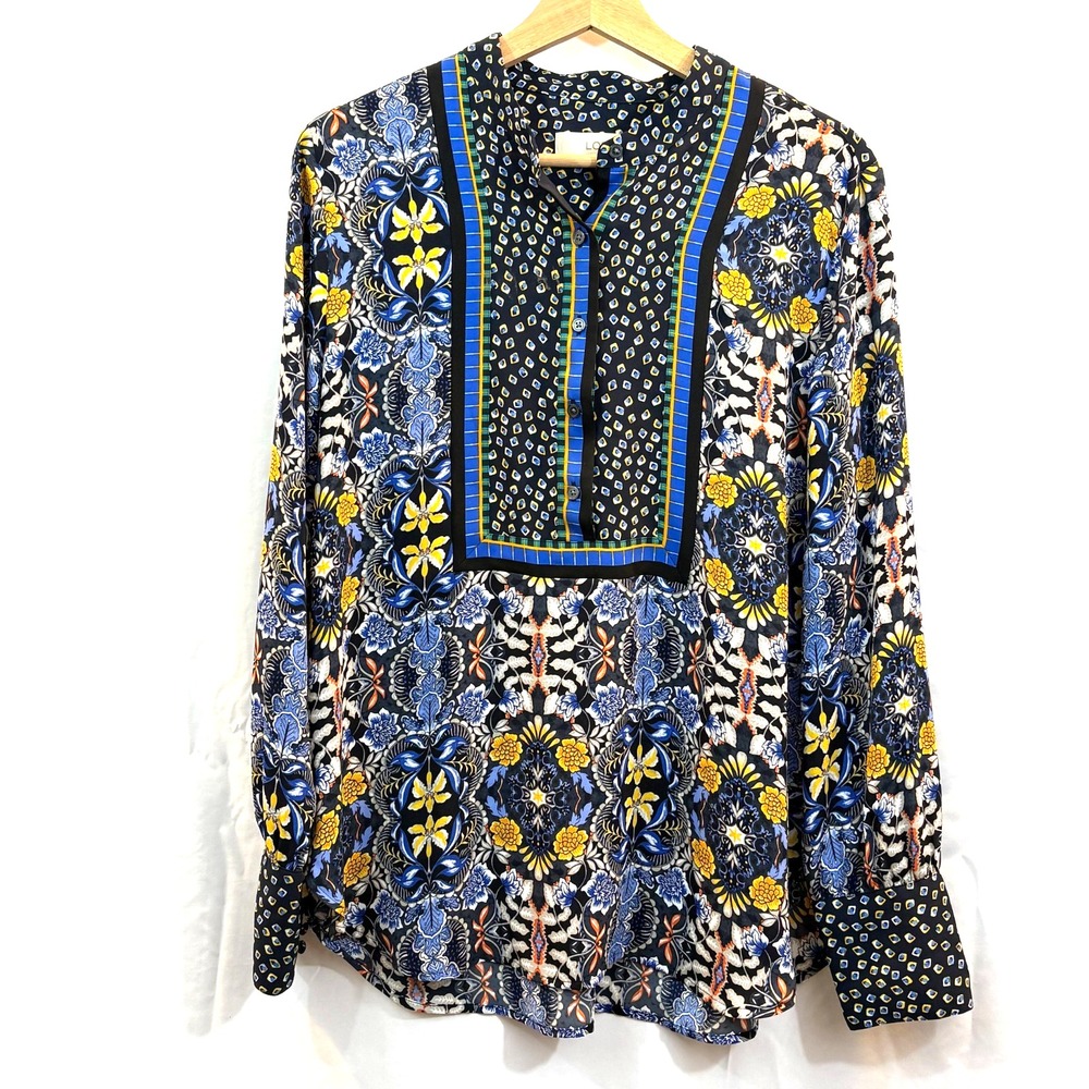 LOFT Women's Floral Blouse Blue Yellow Green, Career, Statement Piece, Size M